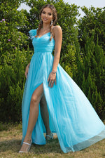 Asymmetrical Ruched Slit Dress - Ladyez