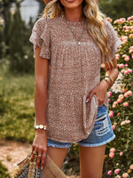 Printed Ruffle Sleeve Babydoll Blouse