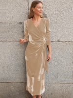 Surplice Puff Sleeve Midi Dress - Ladyez