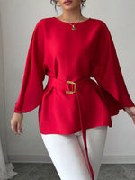 Batwing Sleeve Belted Blouse