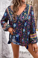 Floral Print Tie Neck Blouse