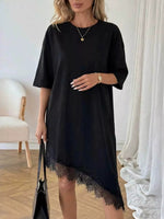 Lace Trim Asymmetrical Hem T-shirt Dress