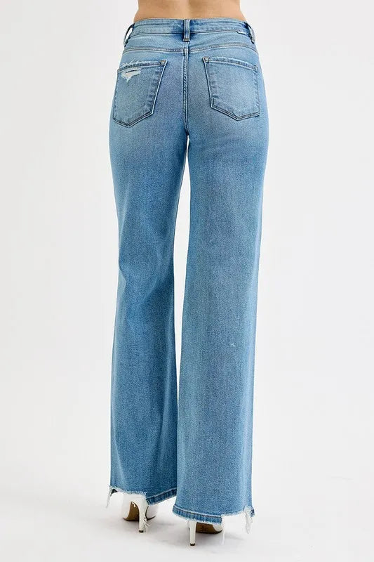 RISEN Full Size Distressed Wide Leg Jeans Plus Size - Ladyez