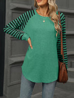 Striped Round Neck Raglan Sleeve T-Shirt