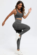 3 Piece Washed Square Neck Wide Strap Active Set - Ladyez