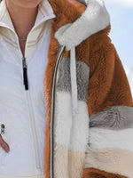 Full Size Fuzzy Zip Up Hooded Outerwear Plus Size
