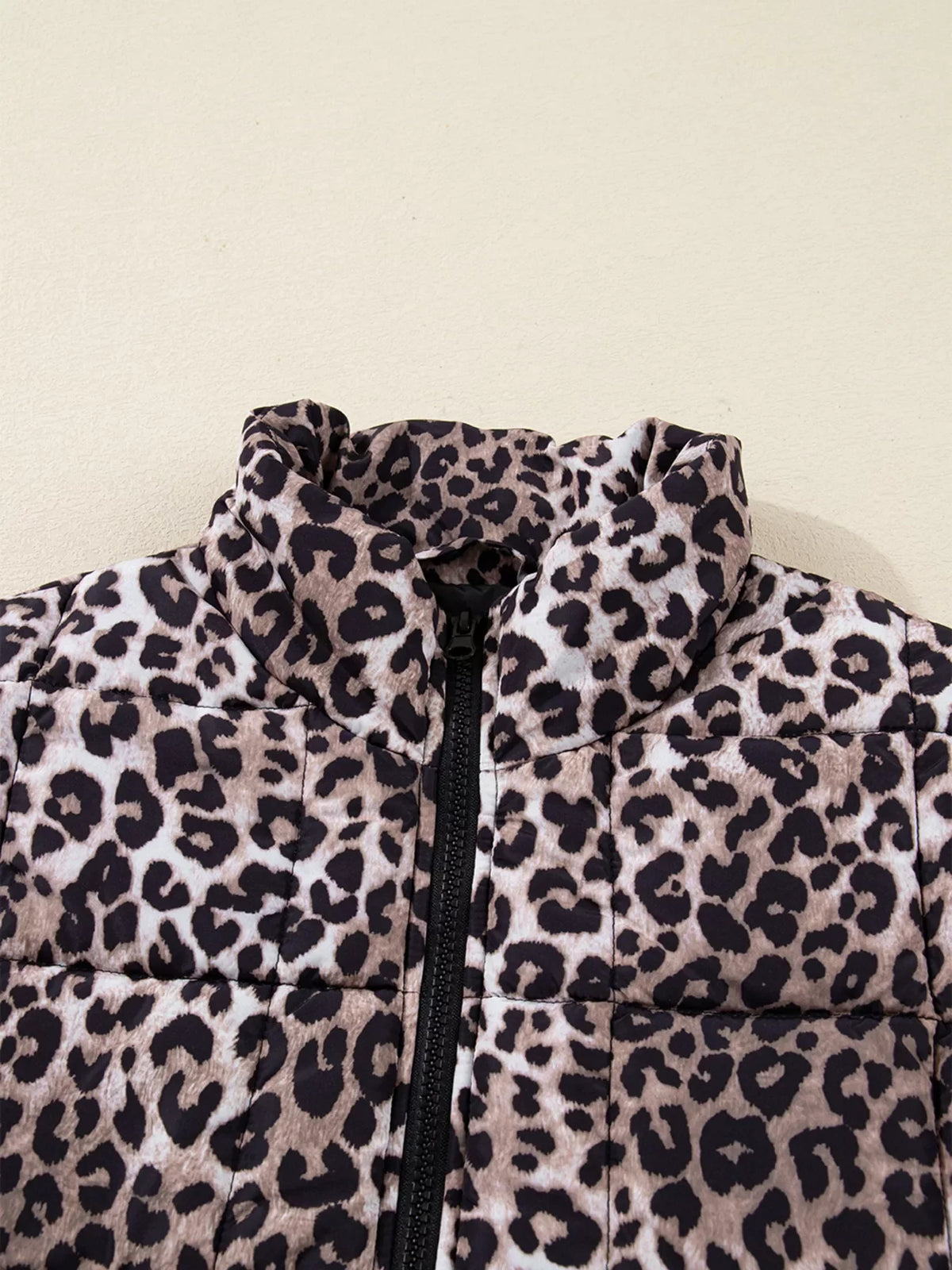 Leopard Quilted Full Zipper Casual Puff Vest