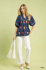 Umgee Embroidered Floral Puff Sleeve Top