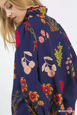 Umgee Flower Print Blouse with Scalloped Neckline