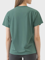 Millennia Slit Round Neck Short Sleeve Active T-Shirt - Ladyez