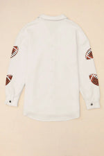 Sequin Football Patch Collared Neck Snap Button Jacket