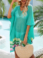 Slit Openwork V-Neck Half Sleeve Cover-Up - Ladyez