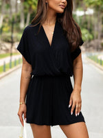 Surplice Short Sleeve Romper - Ladyez