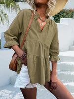 Notched Flounce Sleeve Blouse