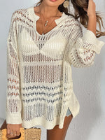 Cutout Notched Long Sleeve Cover-Up - Ladyez