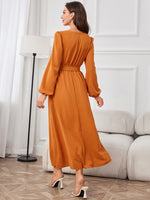 Tie Waist Puff Sleeve Maxi Dress - Ladyez