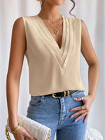 V-Neck Pleated Sleeveless Cami Tank Top - Ladyez