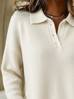 Full Size Half Button Collar Drop Shoulder Sweater Plus Size