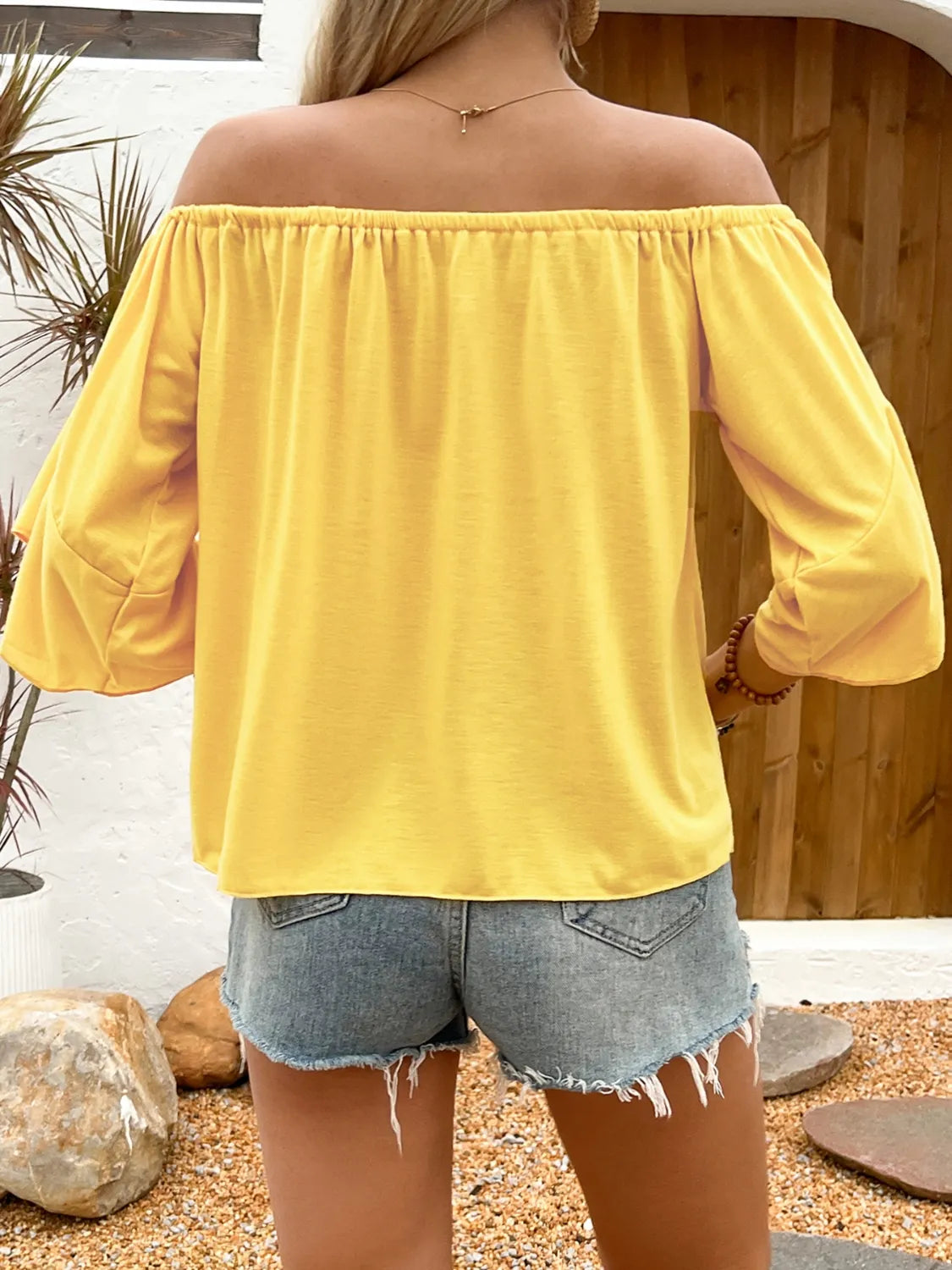 Tied Solid Off-Shoulder Blouse - Ladyez