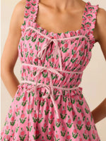 Floral Print Ruffled Midi Dress with Pockets