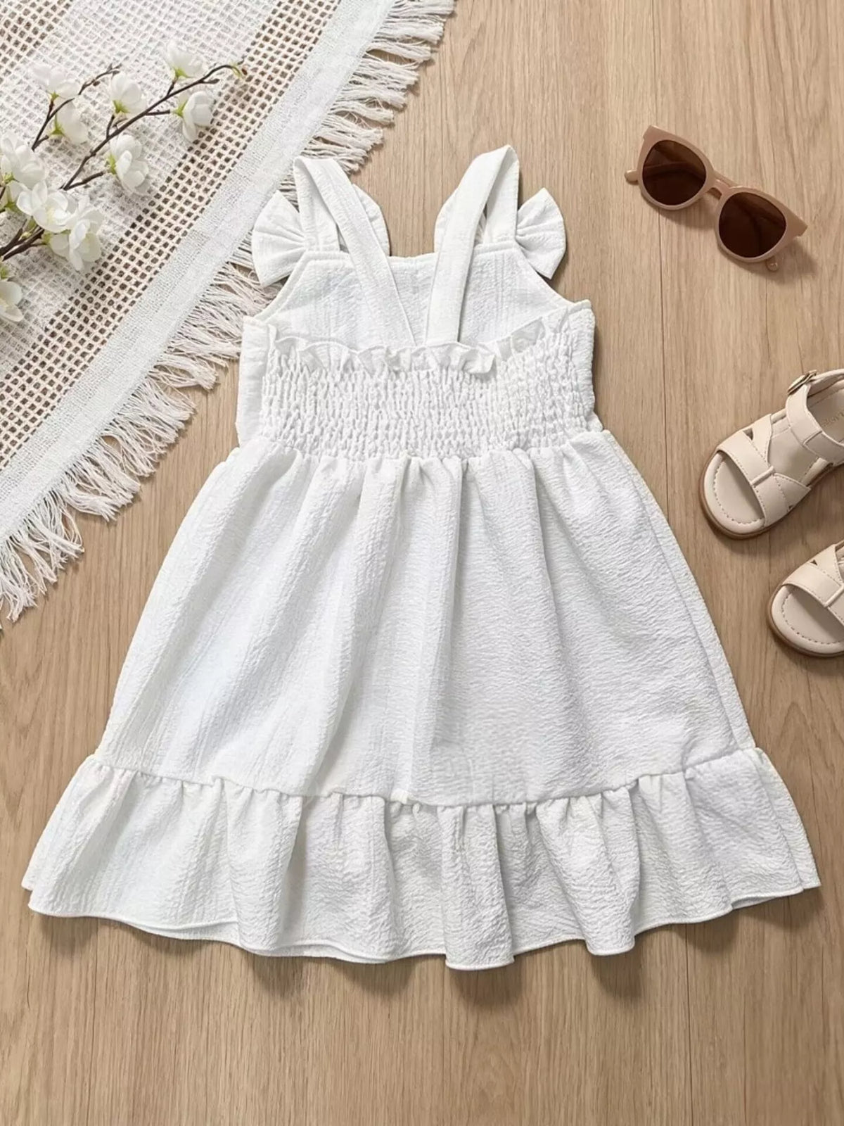 Children's Bowknot Decor Ruffle Hem Sleeveless Dress