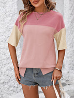 Mandy Color Block Round Neck Half Sleeve T-Shirt - Ladyez