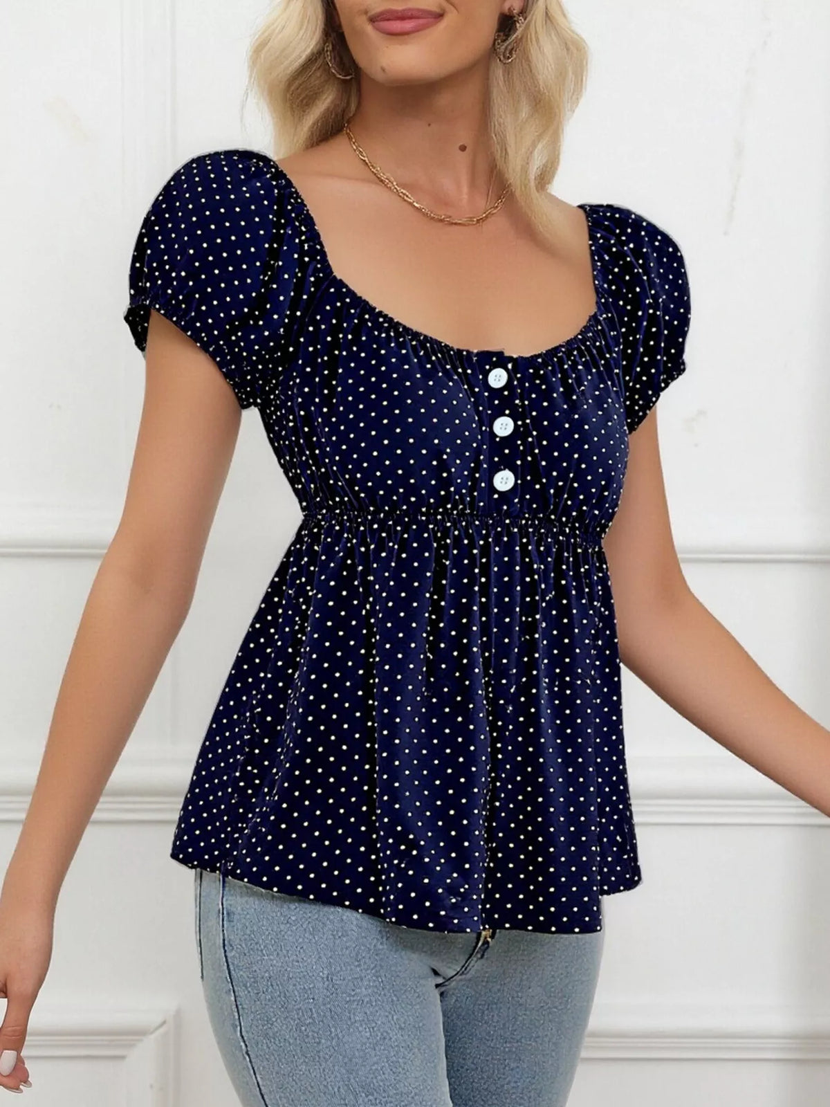 Polka Dot Puff Sleeve Blouse