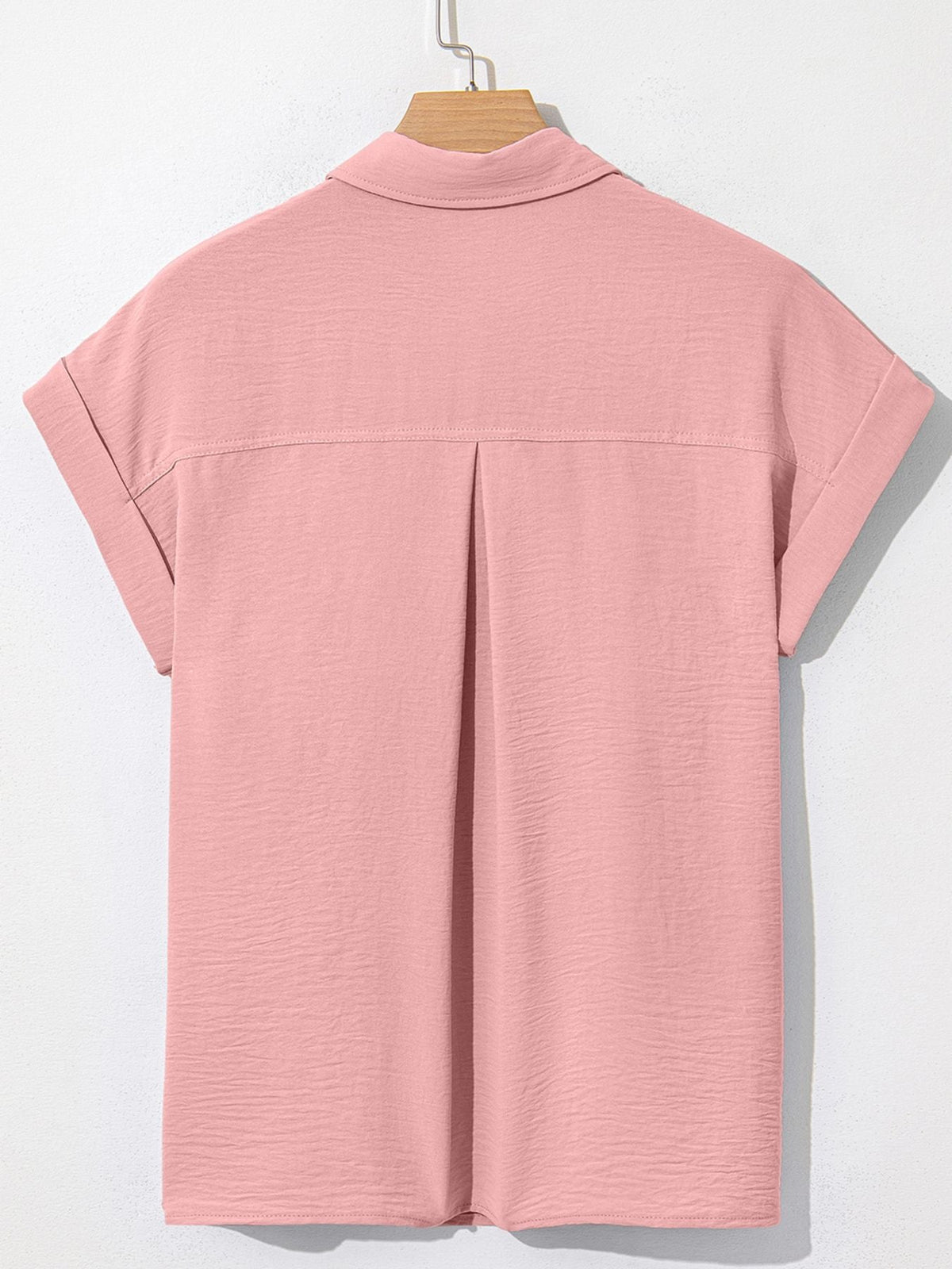 Solid Color Cuffed Short Sleeve Shirt