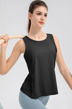 Wide Strap Round Neck Active Tank - Ladyez