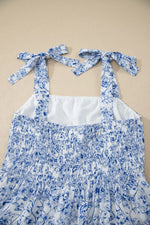 Floral Print Knot Straps High Waist Flared Maxi Dress