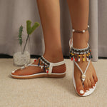 Beaded Ankle Strap Thong Sandals