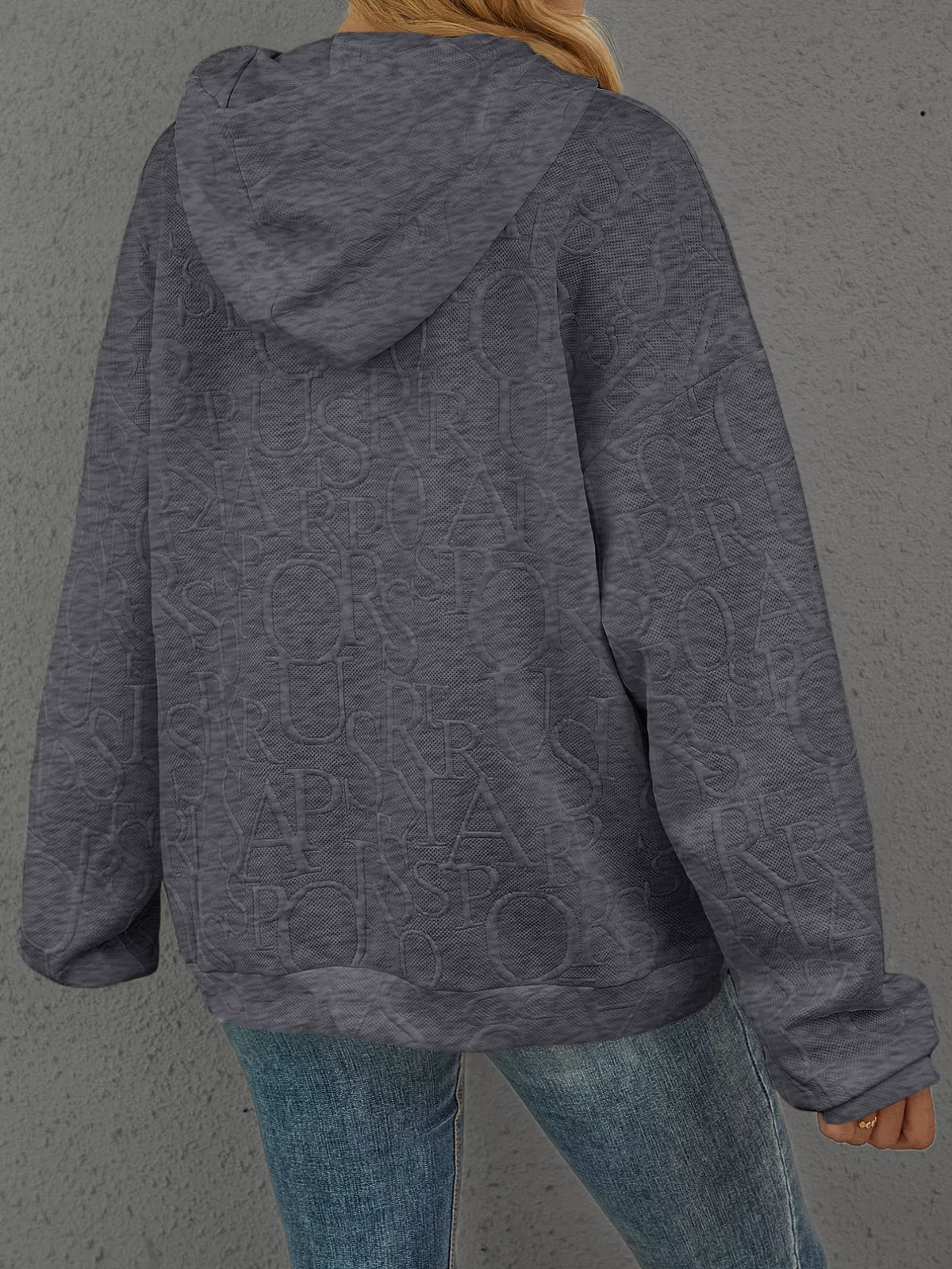 Full Size Embossed Lettering Casual Hoodie Plus Size