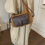 Suede Leather Convertible Backpack Bag with Front Pocket
