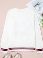 Letter Contrast Hem Round Neck Sweater