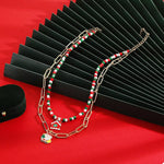 Christmas Double-Layer Necklace with Colorful Beads and Pendant