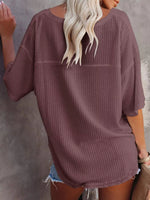Waffle Knit V-Neck Short Sleeve T-Shirt