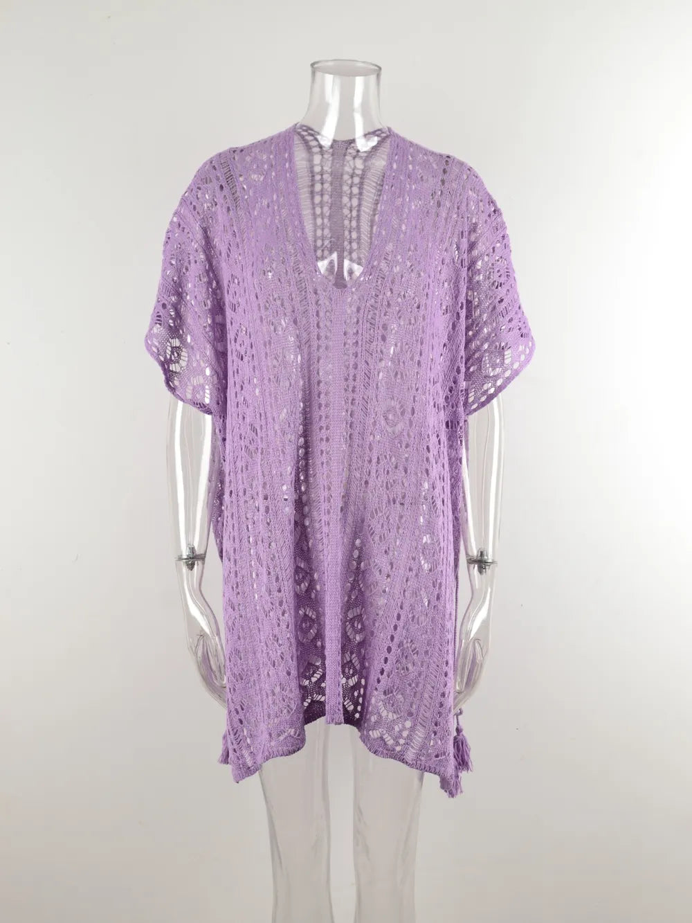 Angel Wings Cutout V-Neck Cover-Up with Tassel - Ladyez