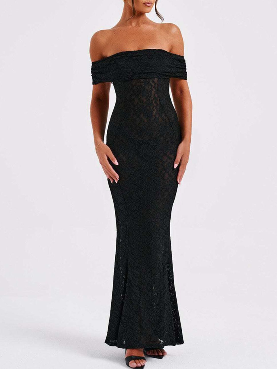 Devine Backless Lace Off-Shoulder Maxi Dress - Ladyez
