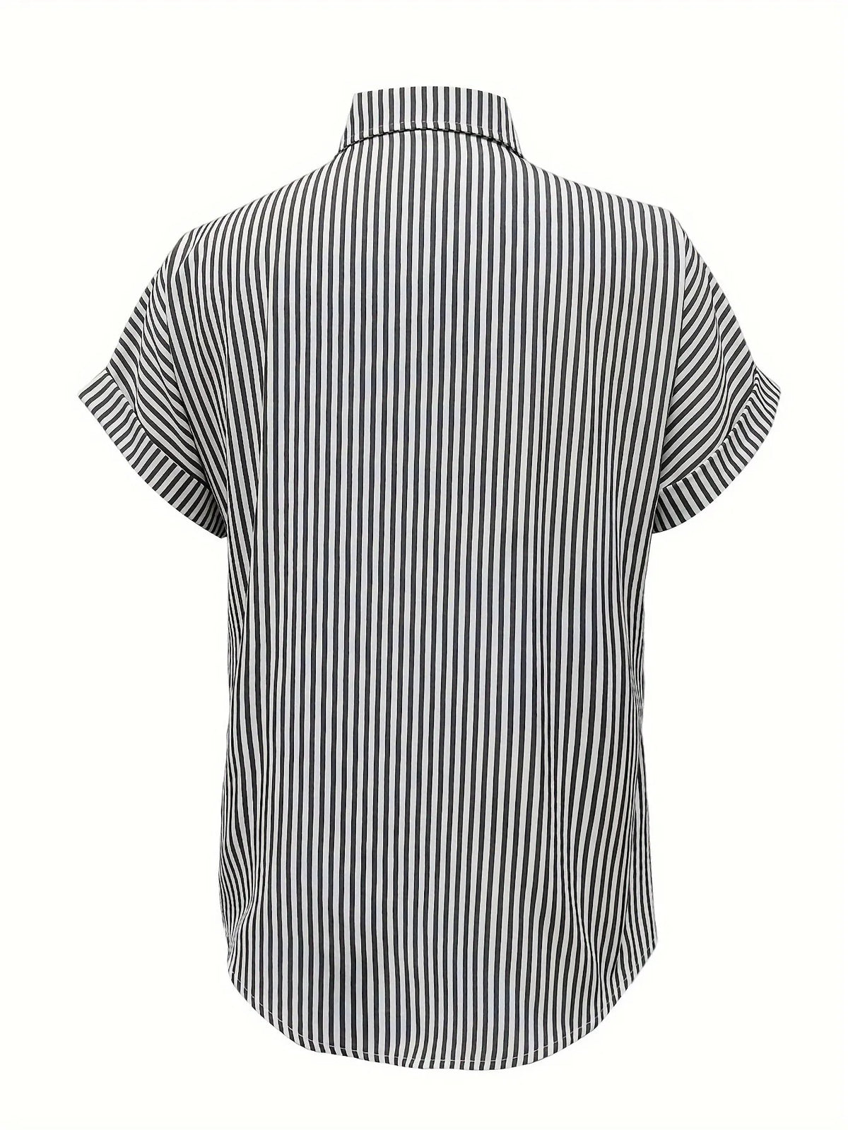 Full Size Striped Button-Up Casual Shirt with Pocket Plus Size - Ladyez