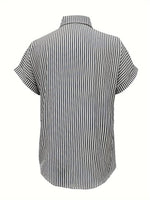Full Size Striped Button-Up Casual Shirt with Pocket Plus Size - Ladyez
