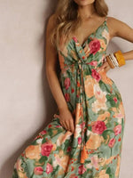 Floral Print Surplice Spaghetti Strap Maxi Dress - Ladyez