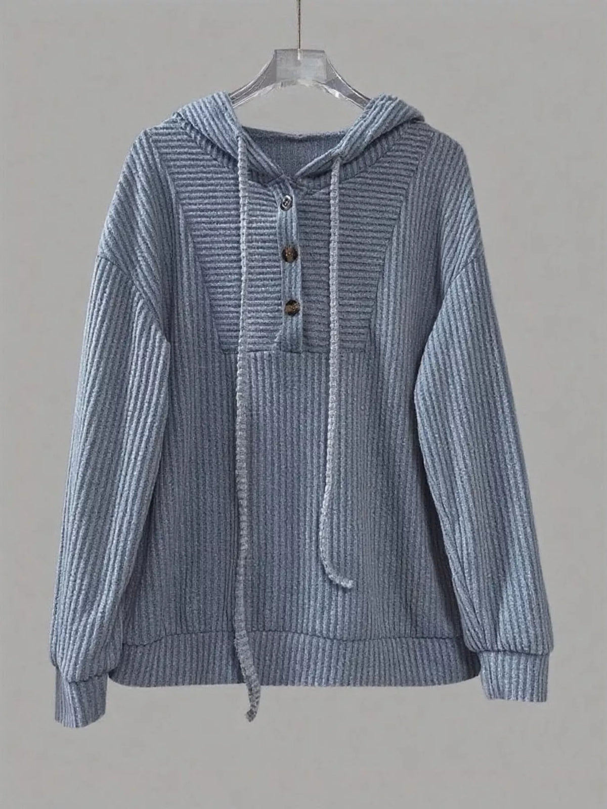 Button-Front Drawstring Hoodie