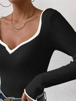 Contrast Trim Long Sleeve Knit Top