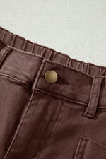 Solid Color Square Patch Pocket Ankle-length Barrel Jeans