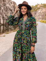Printed Notched Neck Maxi Dress - Ladyez