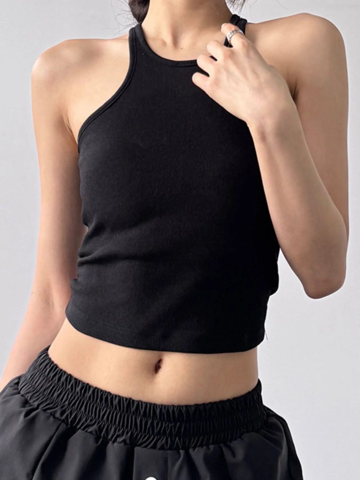 Ribbed Round Neck Crop Tank Top - Ladyez