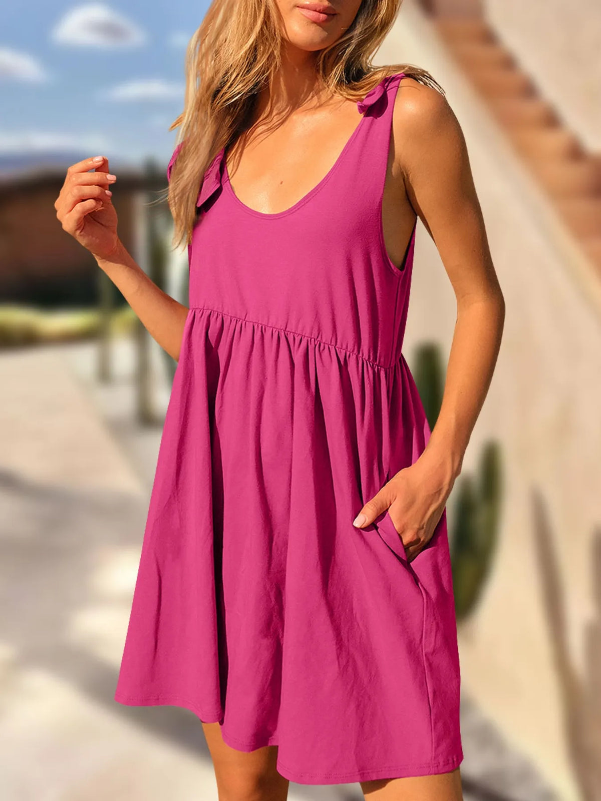 Tie-Shoulder Flowy Tank Dress - Ladyez