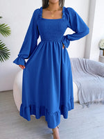 Smocked Square Neck Flounce Sleeve Dress - Ladyez