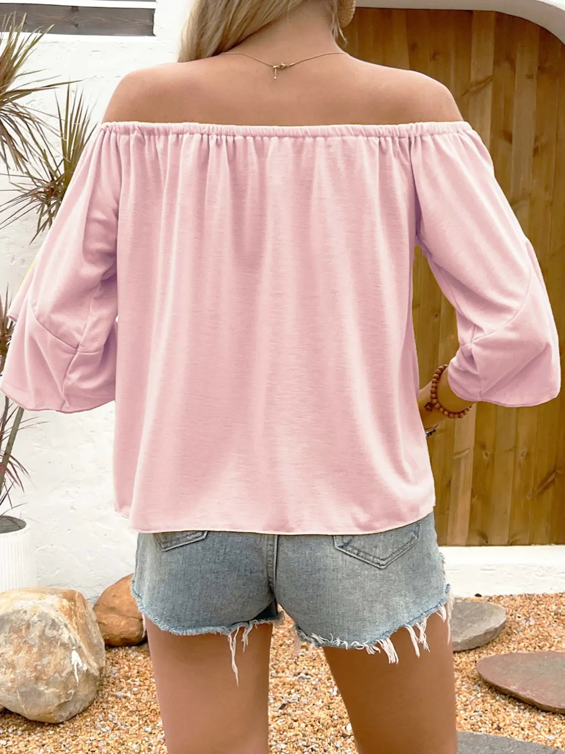 Tied Solid Off-Shoulder Blouse - Ladyez