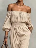 t Off-Shoulder Smocked Waist Maxi Dress
